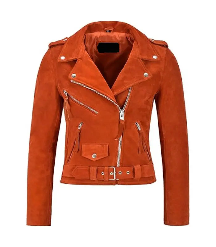 Orange Suede Leather Biker Jacket