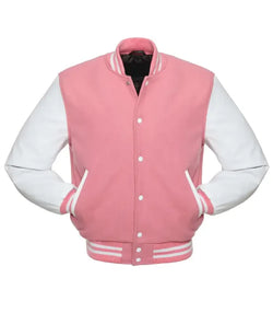 Pink and White Varsity Jacket View 1