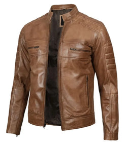Tan Cafe Racer Leather Jacket View 5