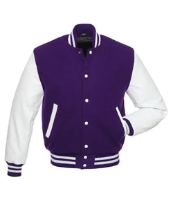 Purple and White Varsity Jacket View 1