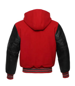 Red and Black Hooded Varsity Jacket View 2