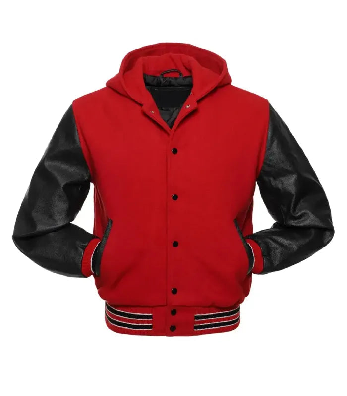 Red and Black Hooded Varsity Jacket