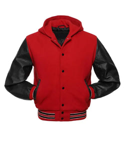 Red and Black Hooded Varsity Jacket View 1