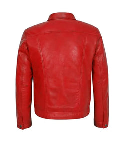 Red Leather Trucker Jacket View 2