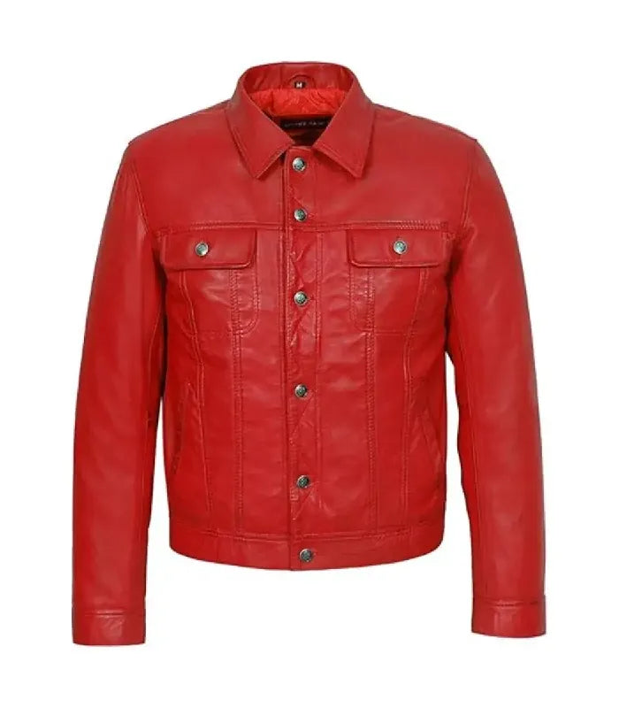 Red Leather Trucker Jacket