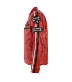 Mens Red Classic Motorcycle Jacket View 4
