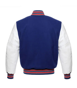 Royal Blue and White College Varsity Jacket View 2