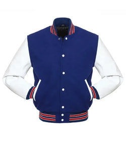 Royal Blue and White College Varsity Jacket View 3