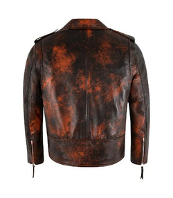 Rust Brown Leather Biker Jacket View 2