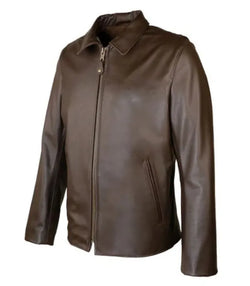 Dark Brown Shirt-Collar Leather Jacket View 3
