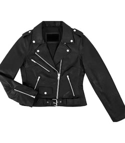 Black Snake-Embossed Leather Biker Jacket View 3