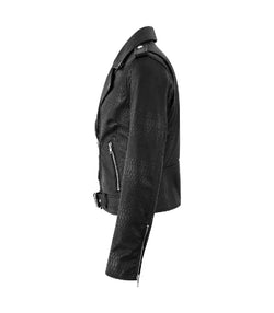 Black Snake-Embossed Leather Biker Jacket View 4