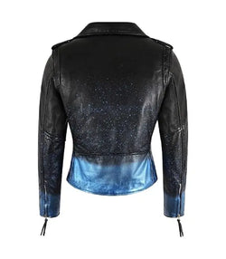 Starlight Blue Sparkle Leather Biker Jacket View 3