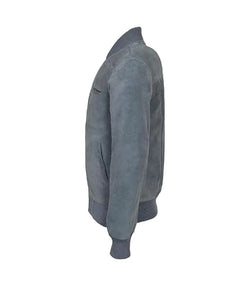 Grey Suede Leather Bomber Jacket View 4