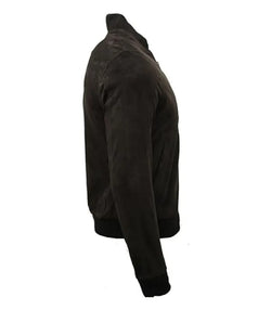 Vintage Brown Suede Leather Bomber Jacket View 4