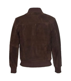 Dark Brown Suede Leather Bomber Jacket View 2