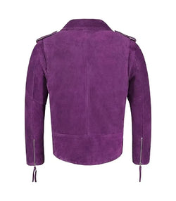 Purple Suede Leather Biker Jacket View 2