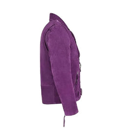 Purple Suede Leather Biker Jacket View 4