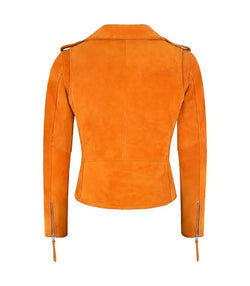 Yellow Suede Leather Biker Jacket View 2