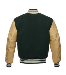 Forest Green and Tan Varsity Jacket View 3