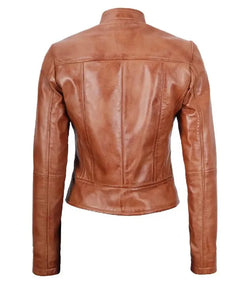 Tan Leather Cafe Racer Jacket View 4