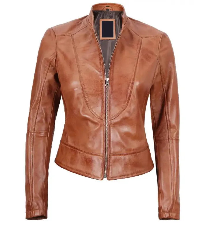 Tan Leather Cafe Racer Jacket