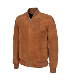 Tan Suede Leather Bomber Jacket View 3
