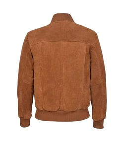 Tan Suede Leather Bomber Jacket View 2