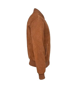 Tan Suede Leather Bomber Jacket View 4
