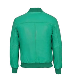 Turquoise Leather Bomber Jacket View 2
