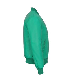 Turquoise Leather Bomber Jacket View 3
