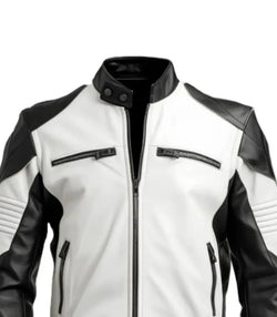 White and Black Two Tone Leather Jacket View 3