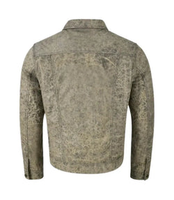 Vintage Beige Leather Trucker Jacket View 2