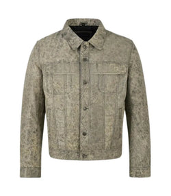 Vintage Beige Leather Trucker Jacket View 1