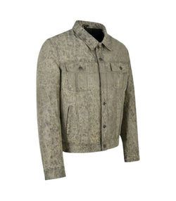Vintage Beige Leather Trucker Jacket View 3