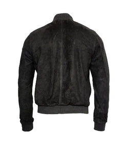 Vintage Black Suede Leather Bomber Jacket View 2