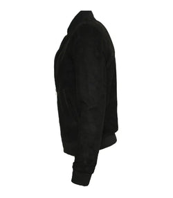 Vintage Black Suede Leather Bomber Jacket View 4