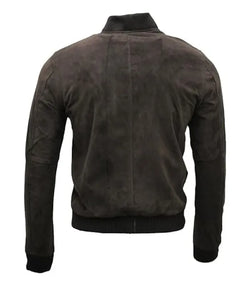 Vintage Brown Suede Leather Bomber Jacket View 2