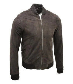 Vintage Brown Suede Leather Bomber Jacket View 3