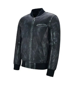 Vintage Navy Leather Bomber Jacket View 3