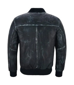 Vintage Navy Leather Bomber Jacket View 2