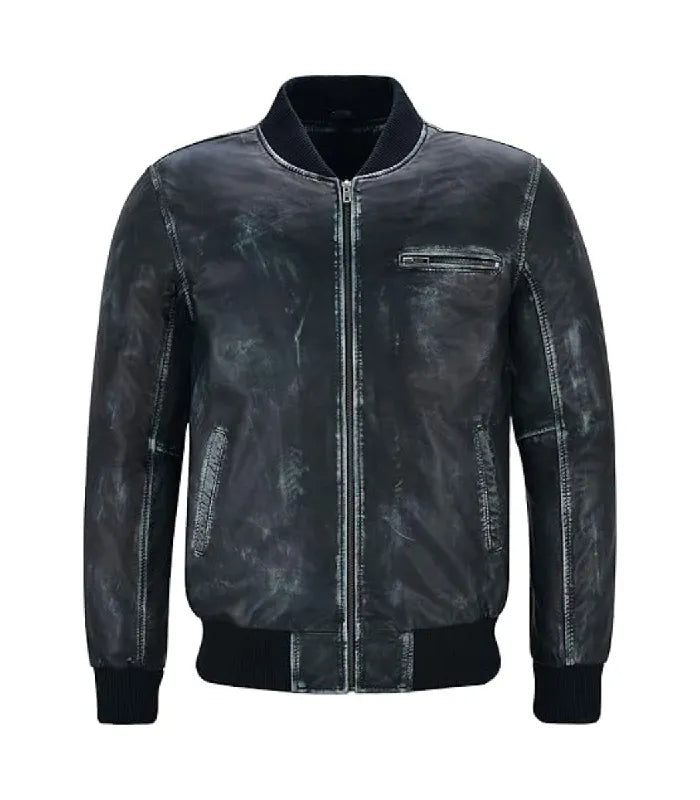Vintage Navy Leather Bomber Jacket