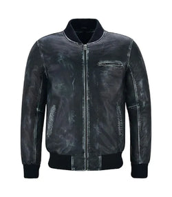 Vintage Navy Leather Bomber Jacket View 1