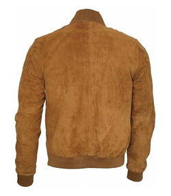 Vintage Tan Suede Leather Bomber Jacket View 2