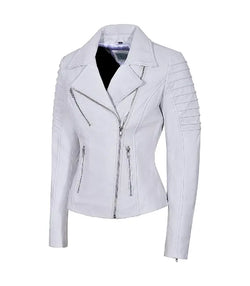 White Leather Biker Jacket View 2