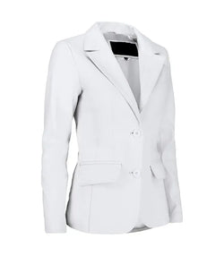Womens White Leather Blazer View 3