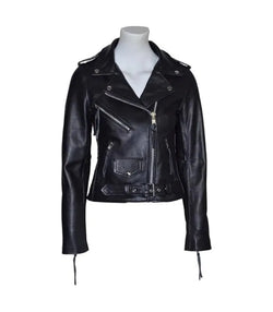 Womens Brando Black Leather Biker Jacket View 3
