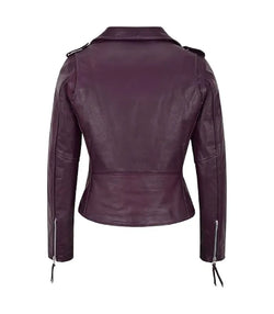Womens Brando Purple Leather Biker Jacket View 2