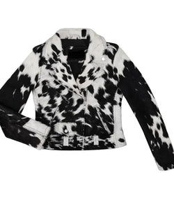 Black and White Cowhide Leather Biker Jacket View 3