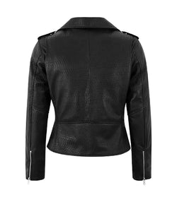 Black Snake-Embossed Leather Biker Jacket View 2